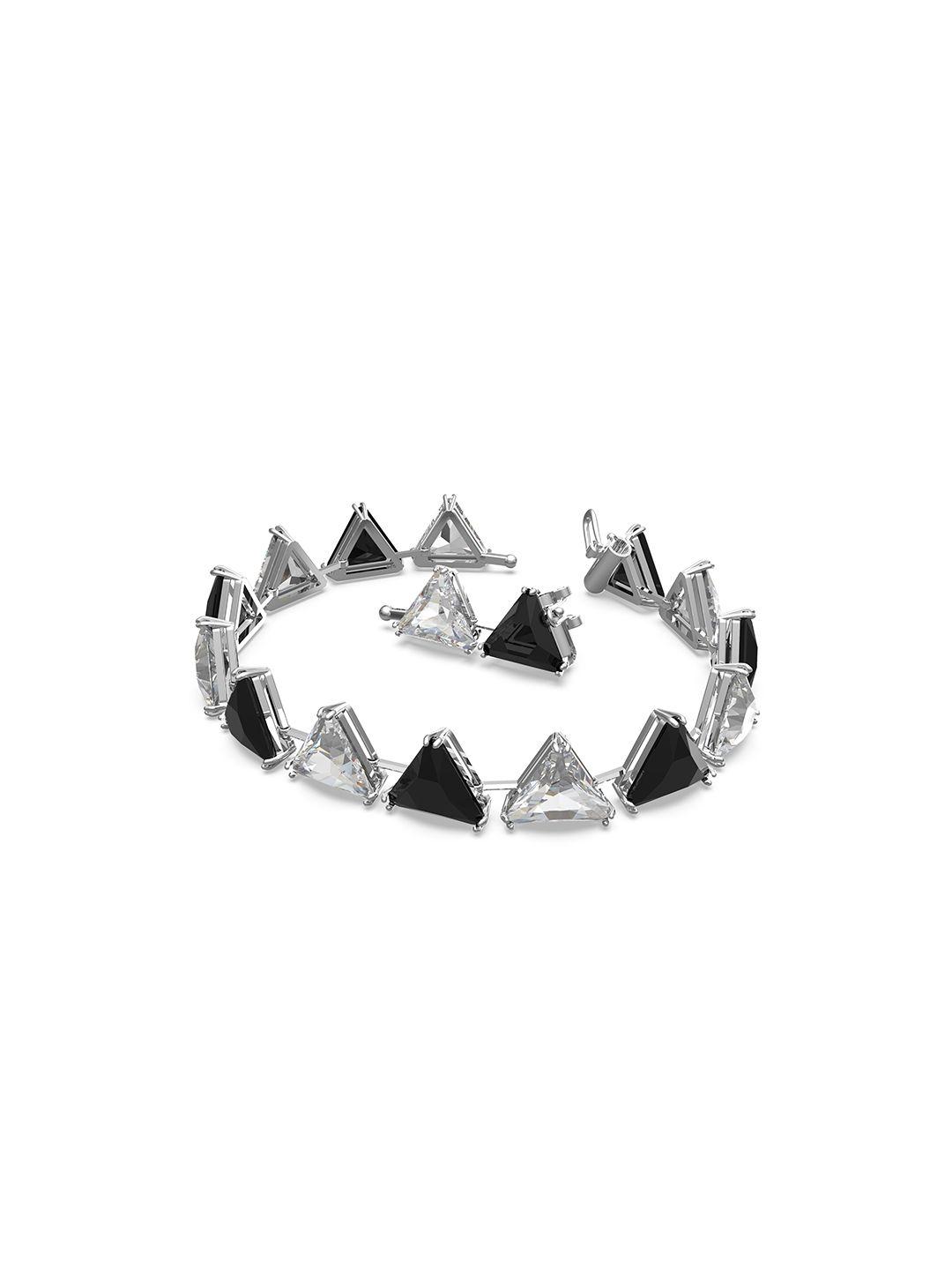 swarovski women black & white crystals rhodium-plated cuff bracelet