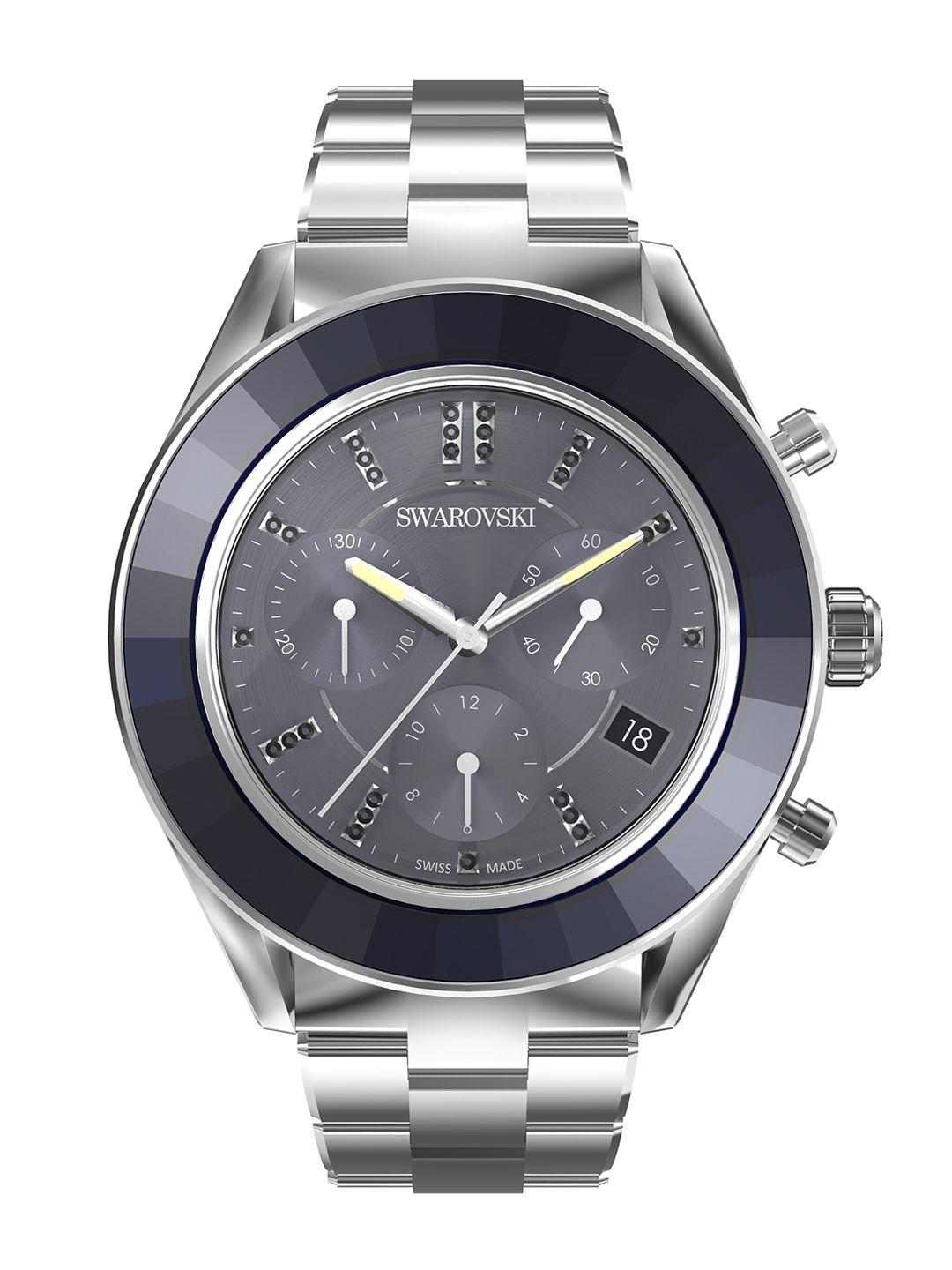swarovski women blue dial & silver toned analogue chronograph automatic watch 5610481
