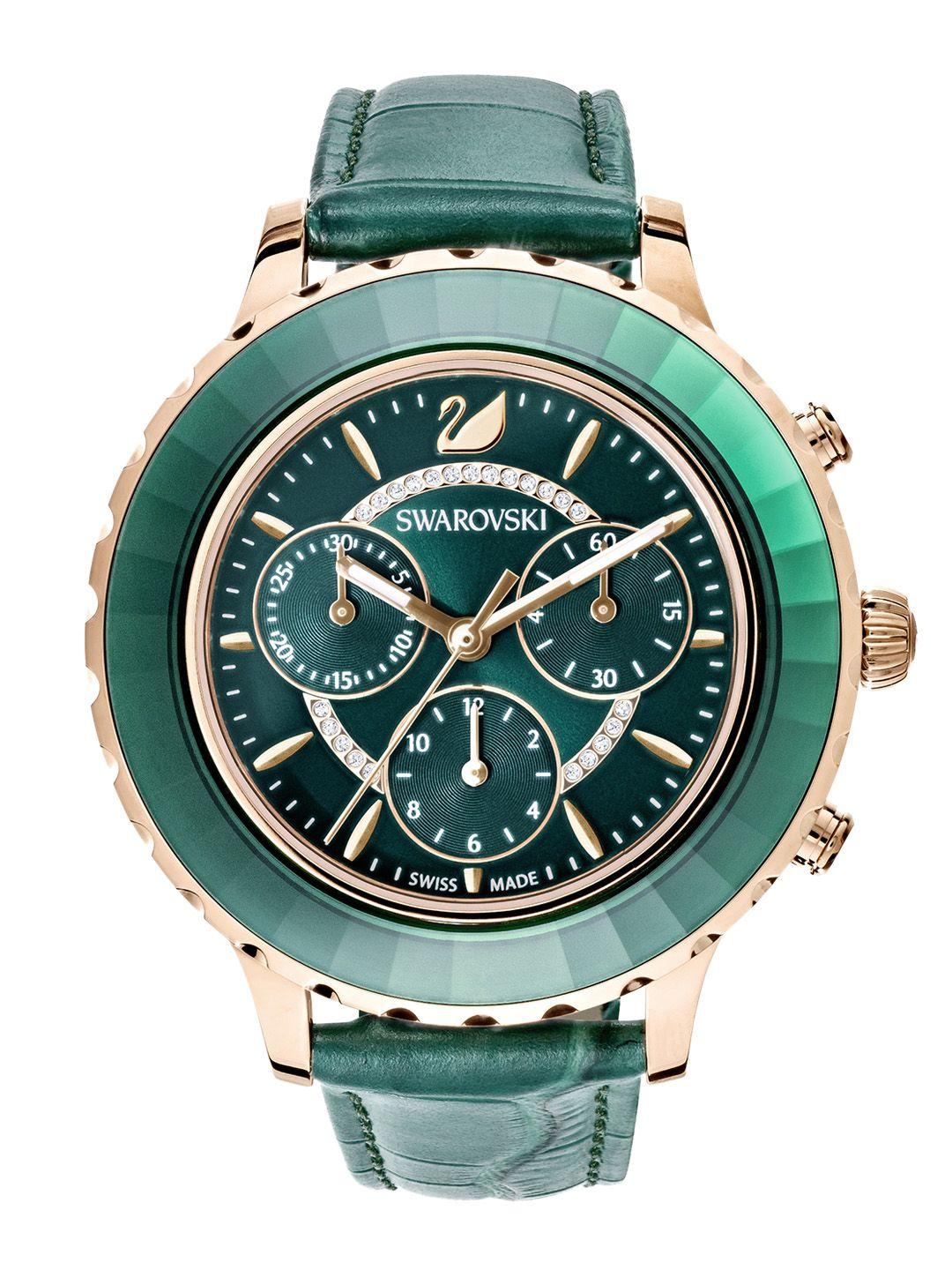 swarovski women green octea lux chrono leather strap watch 5452498