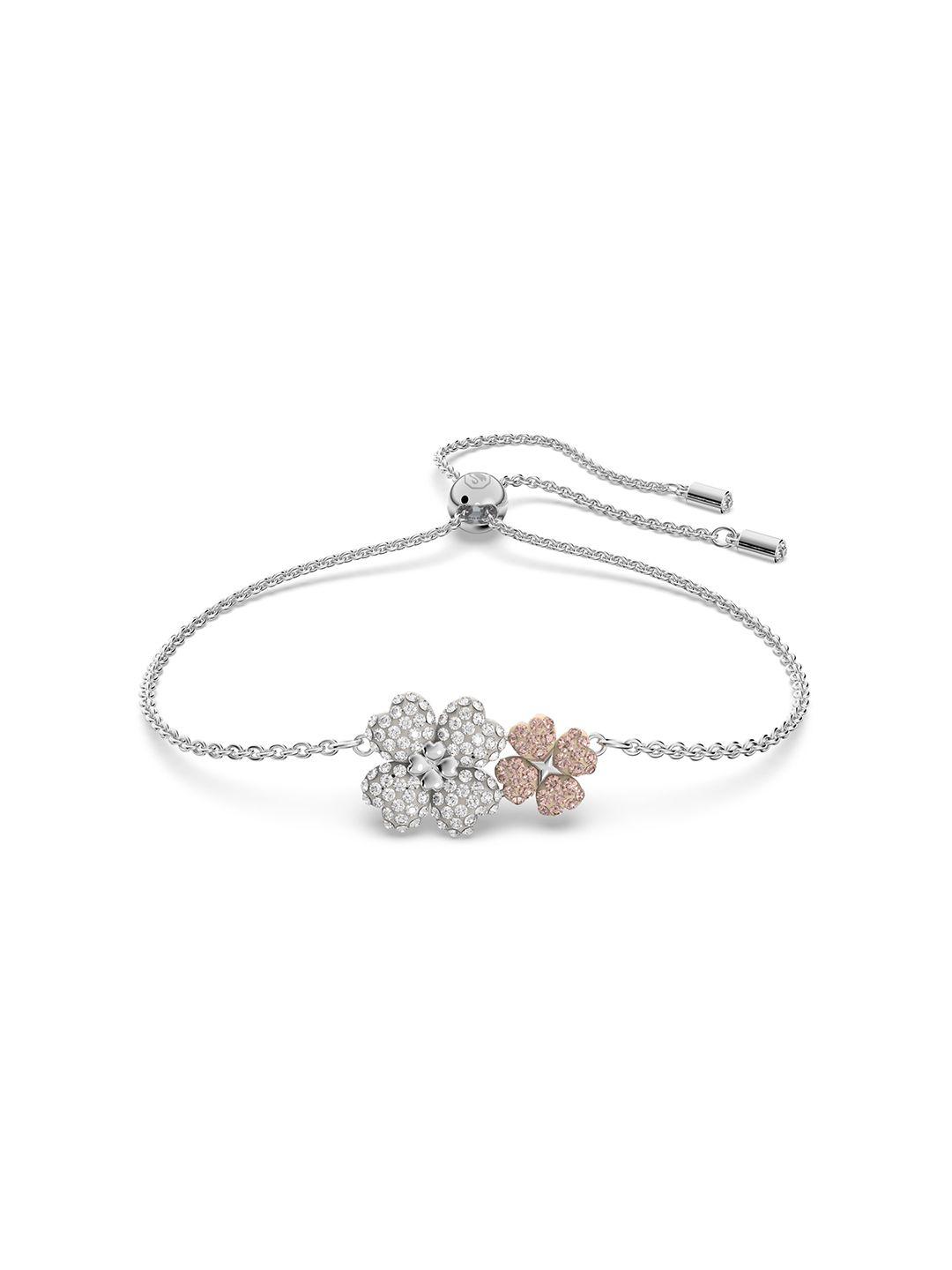 swarovski women pink crystals rhodium-plated charm bracelet