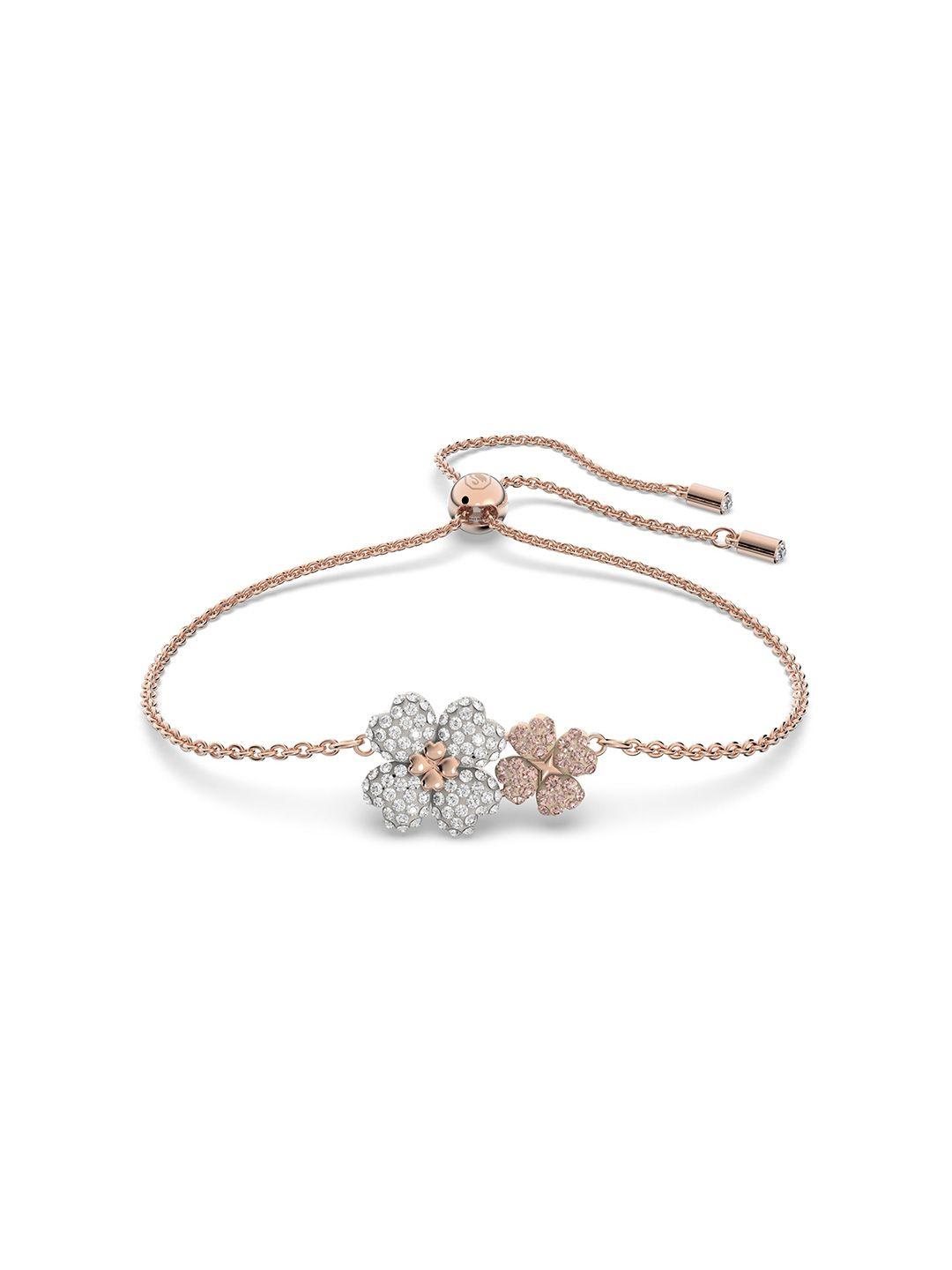 swarovski women pink crystals rose gold-plated charm bracelet