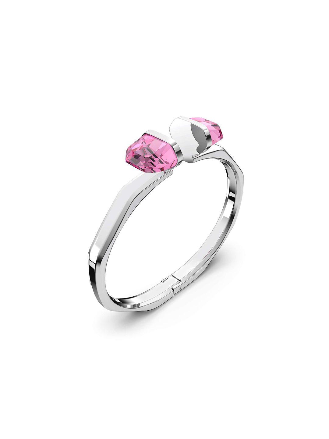 swarovski women pink crystals silver-plated cuff bracelet