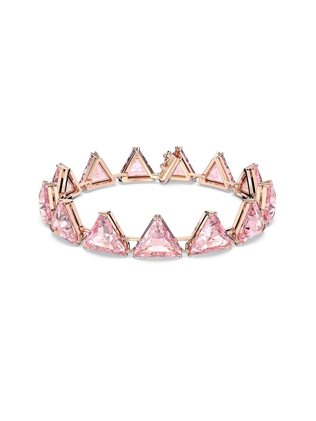 swarovski women rose gold & pink crystals rose gold-plated bangle-style bracelet