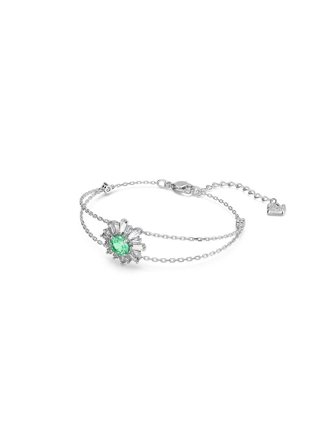 swarovski women silver-toned & sea green crystals rhodium-plated wraparound bracelet