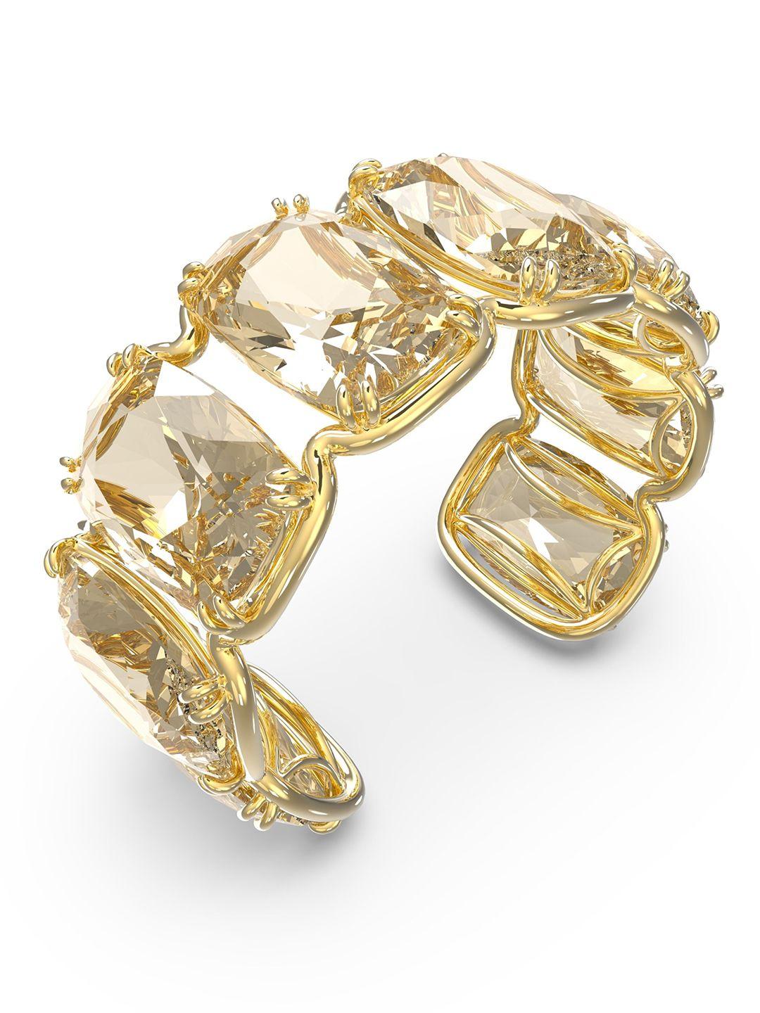 swarovski women yellow & gold-toned crystals gold-plated cuff bracelet