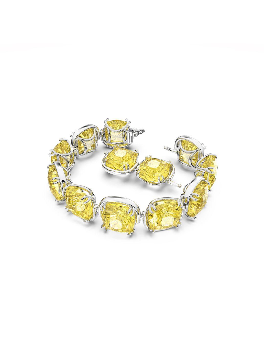 swarovski women yellow crystals rhodium-plated cuff bracelet