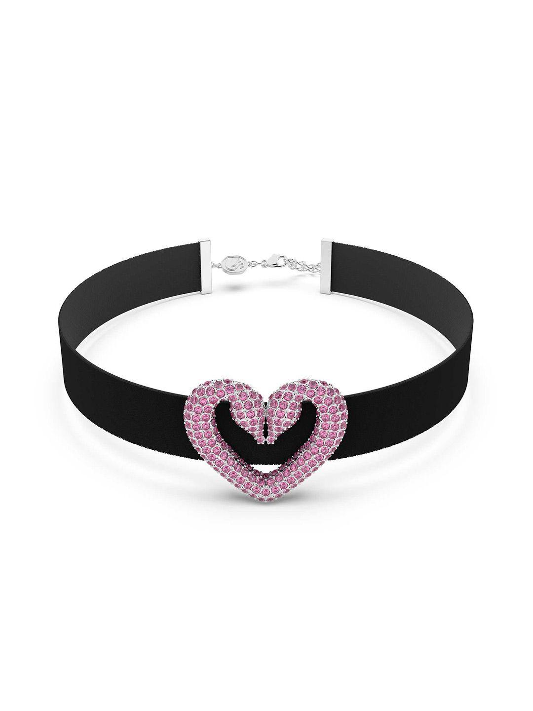 swarovski black & pink rhodium-plated necklace