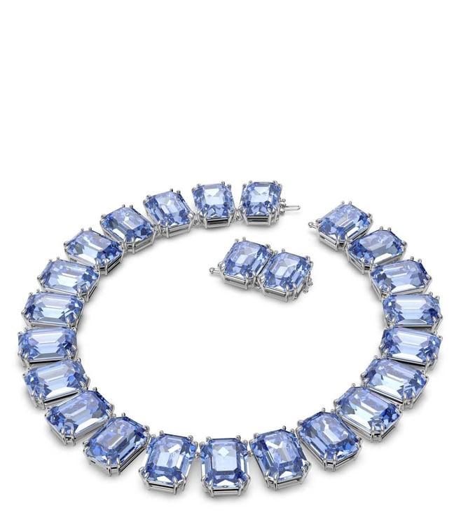 swarovski blue rhodium plated octagon cut millenia necklace