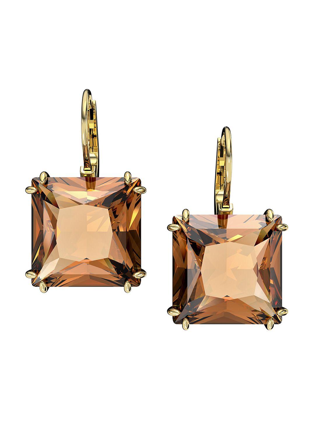 swarovski brown square studs earrings