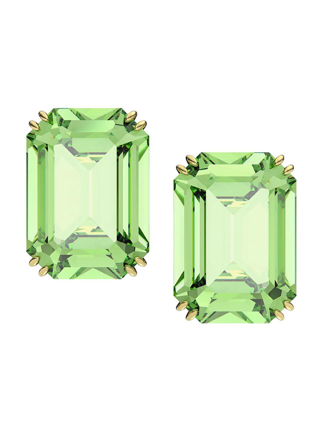 swarovski gold-plated green crystal studded handcrafted stud earrings