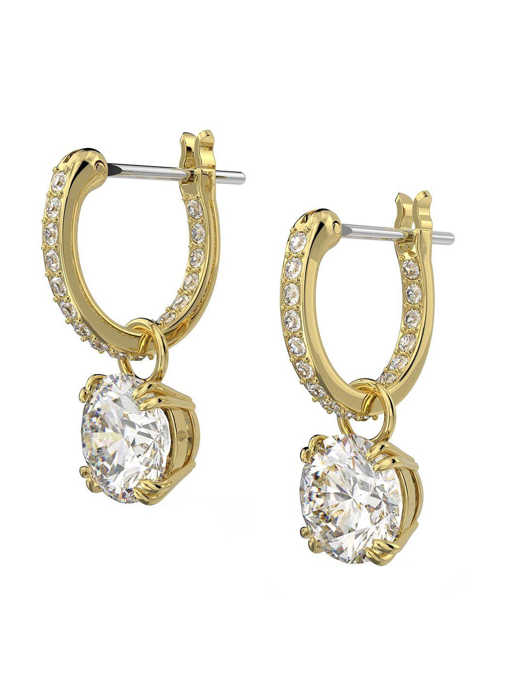 swarovski gold-toned & white crystal-studded stud earrings