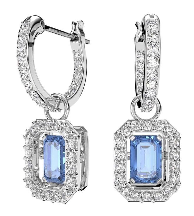 swarovski octagon cut swarovski zirconia blue rhodium plated millenia earrings