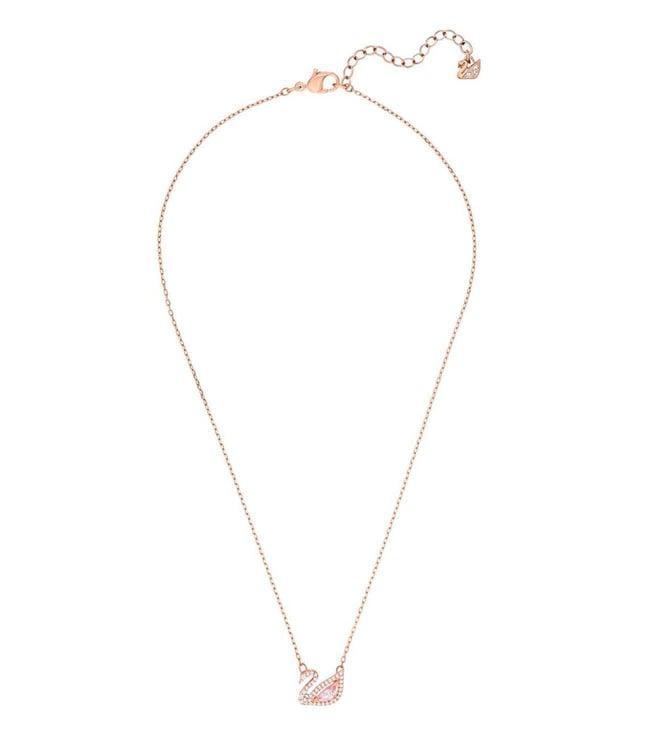 swarovski pink swan rose gold tone plated necklace