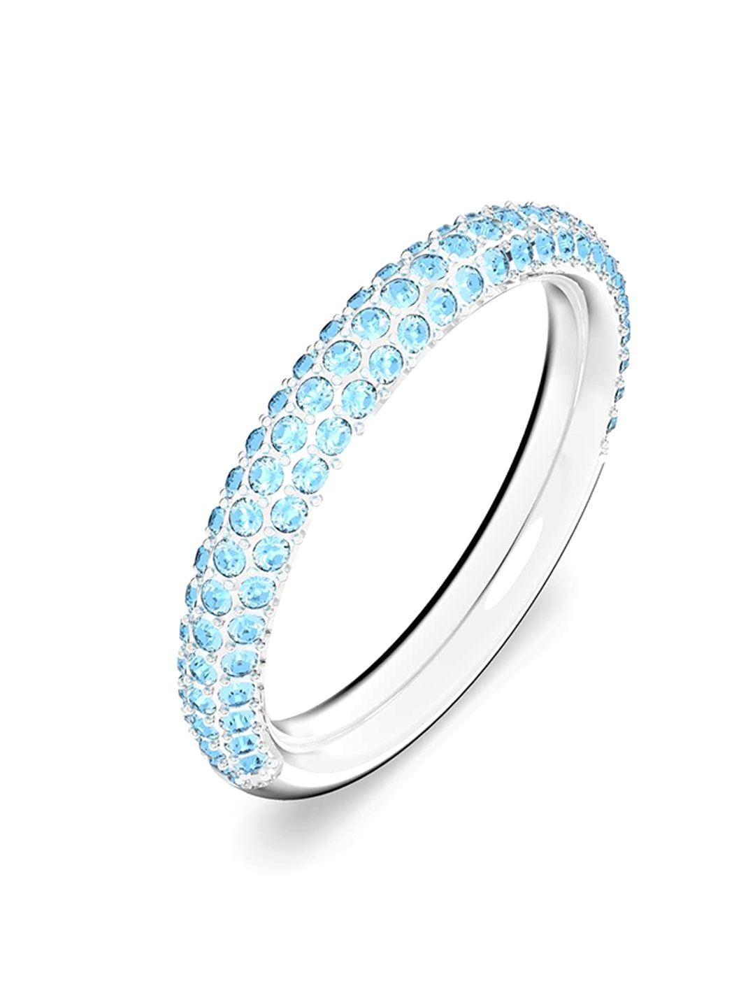 swarovski rhodium-plated blue crystal-studded finger ring