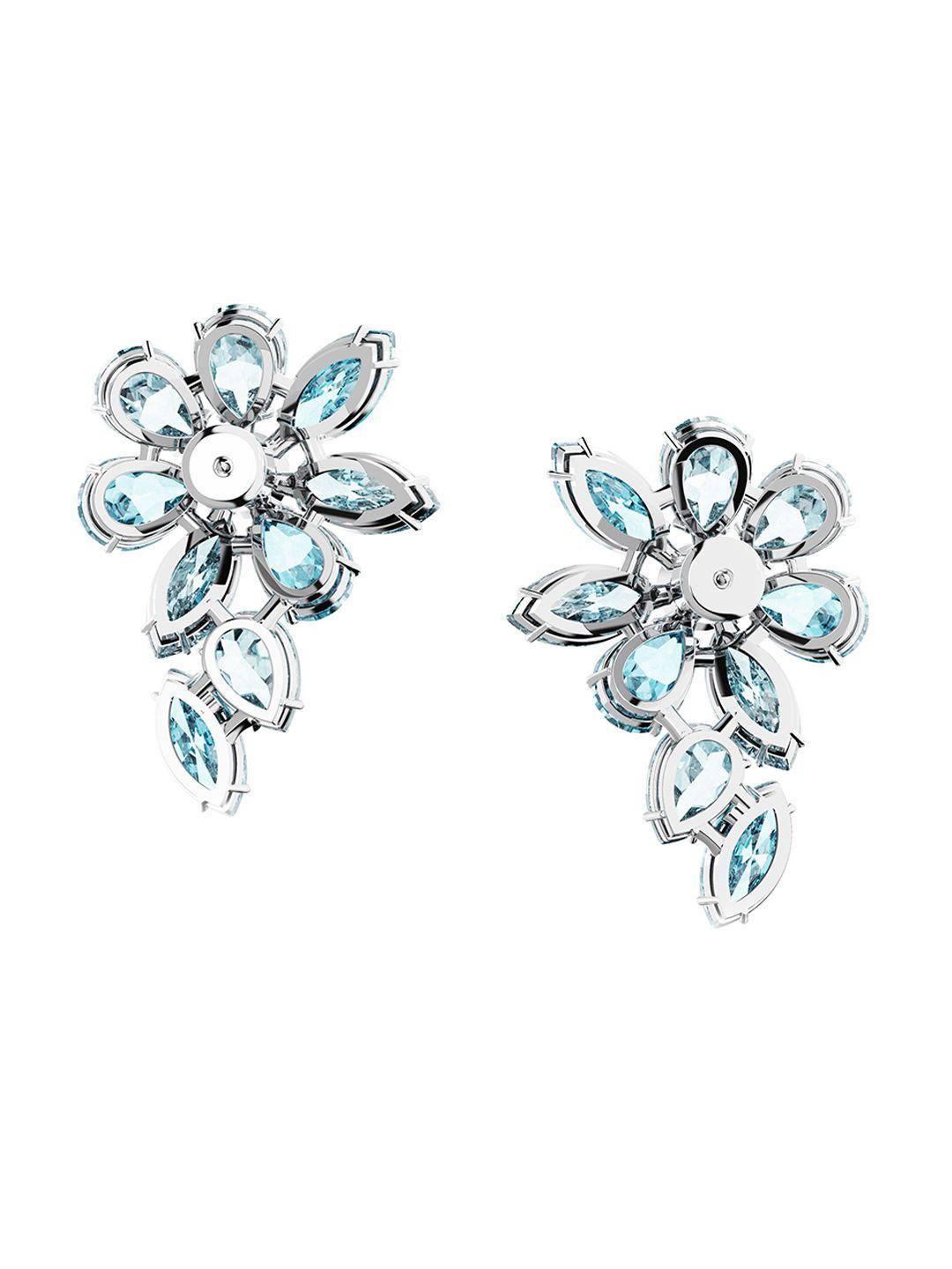swarovski rhodium-plated crystals-studded floral drop earrings