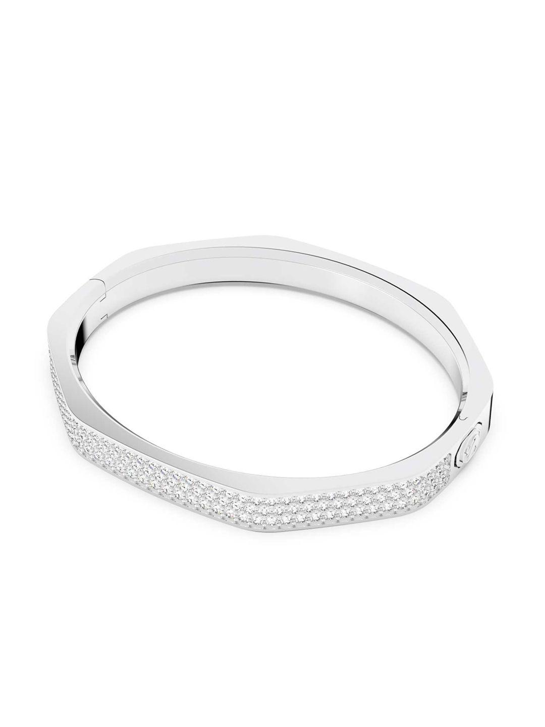 swarovski rhodium-plated silver-toned & white crystal-studded bangle