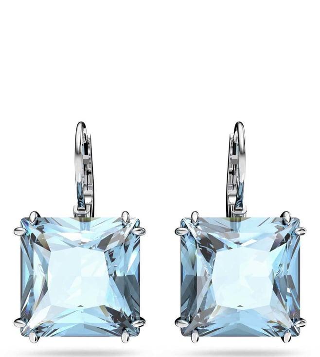 swarovski square cut crystal blue rhodium plated millenia earrings