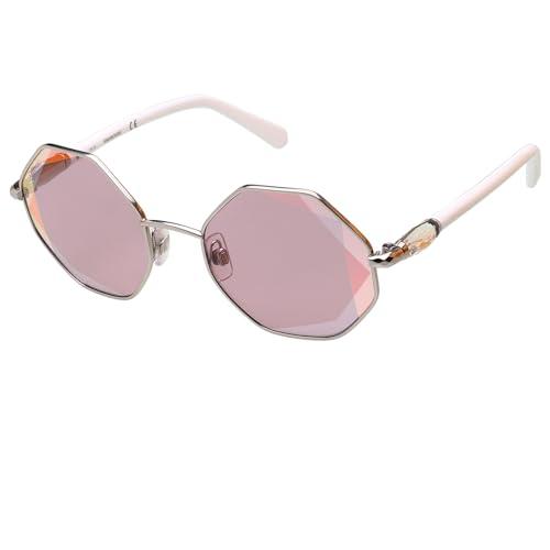 swarovski uv protected grey hexagonal full rim sunglasses for women - sk0259 55 16z