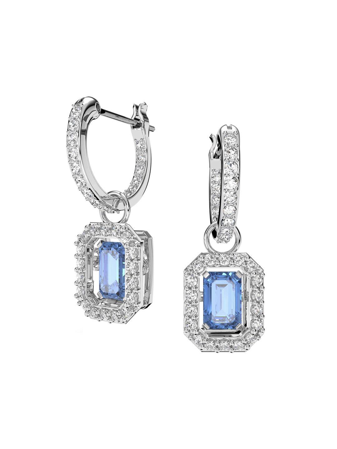 swarovski white & blue crystals half hoop earrings