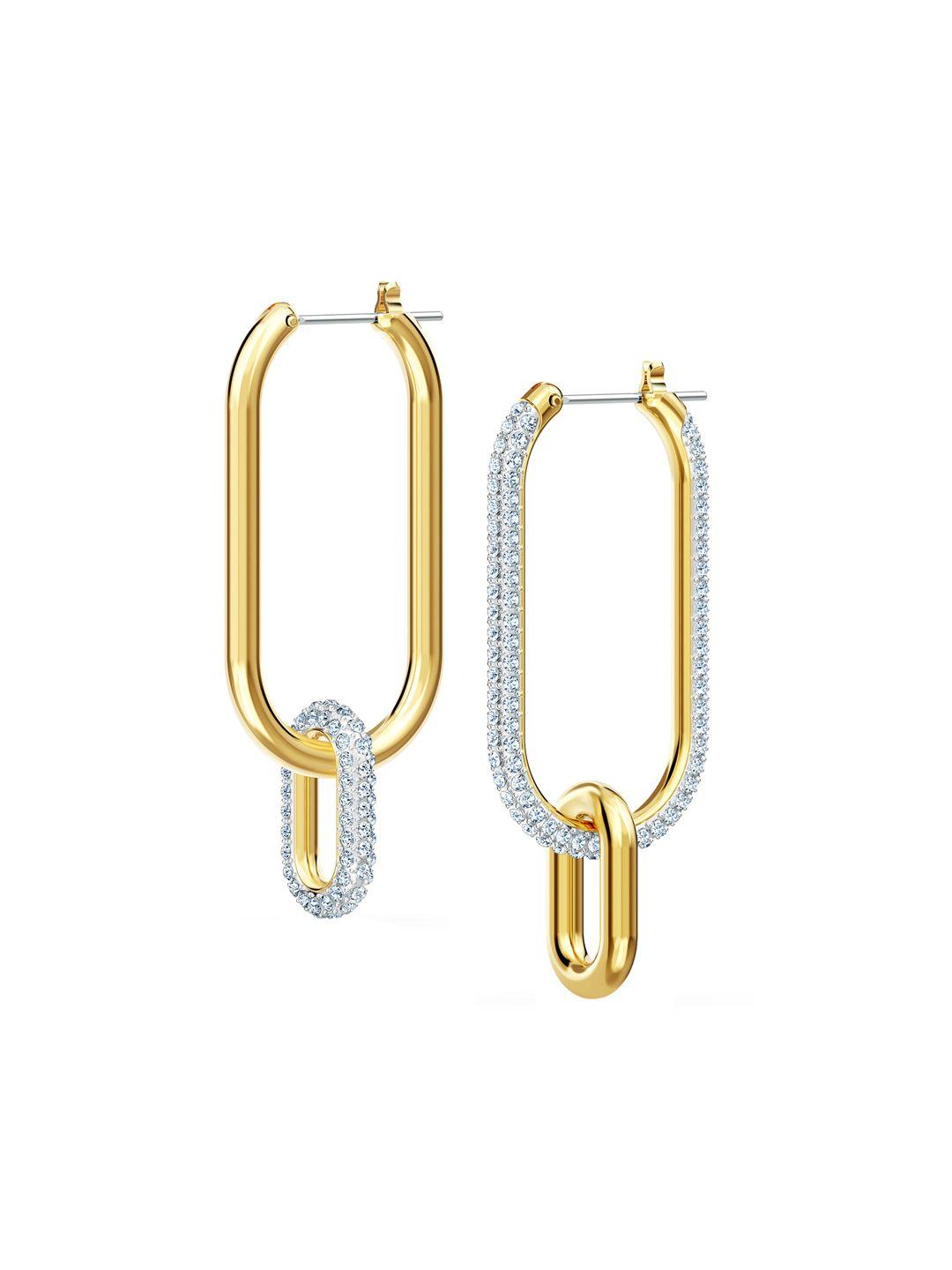 swarovski white & gold toned time hoop pierced earrings