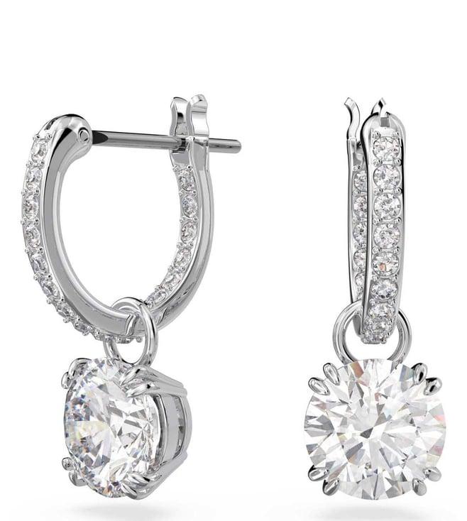 swarovski white rhodium plated round cut constella drop earrings