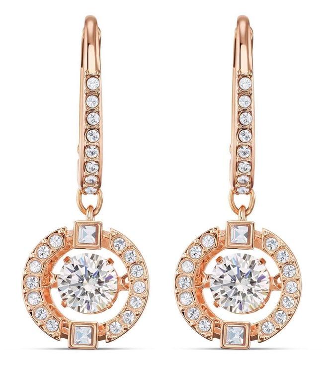 swarovski white rose gold-tone plated round cut swarovski sparkling dance drop earrings