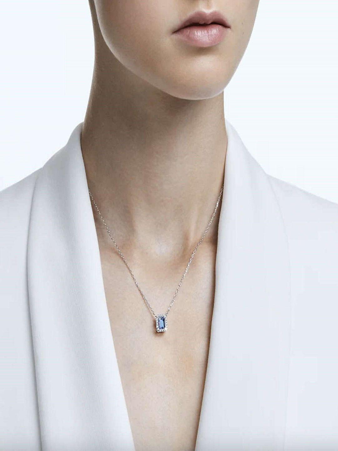 swarovski women blue rhodium-plated necklace