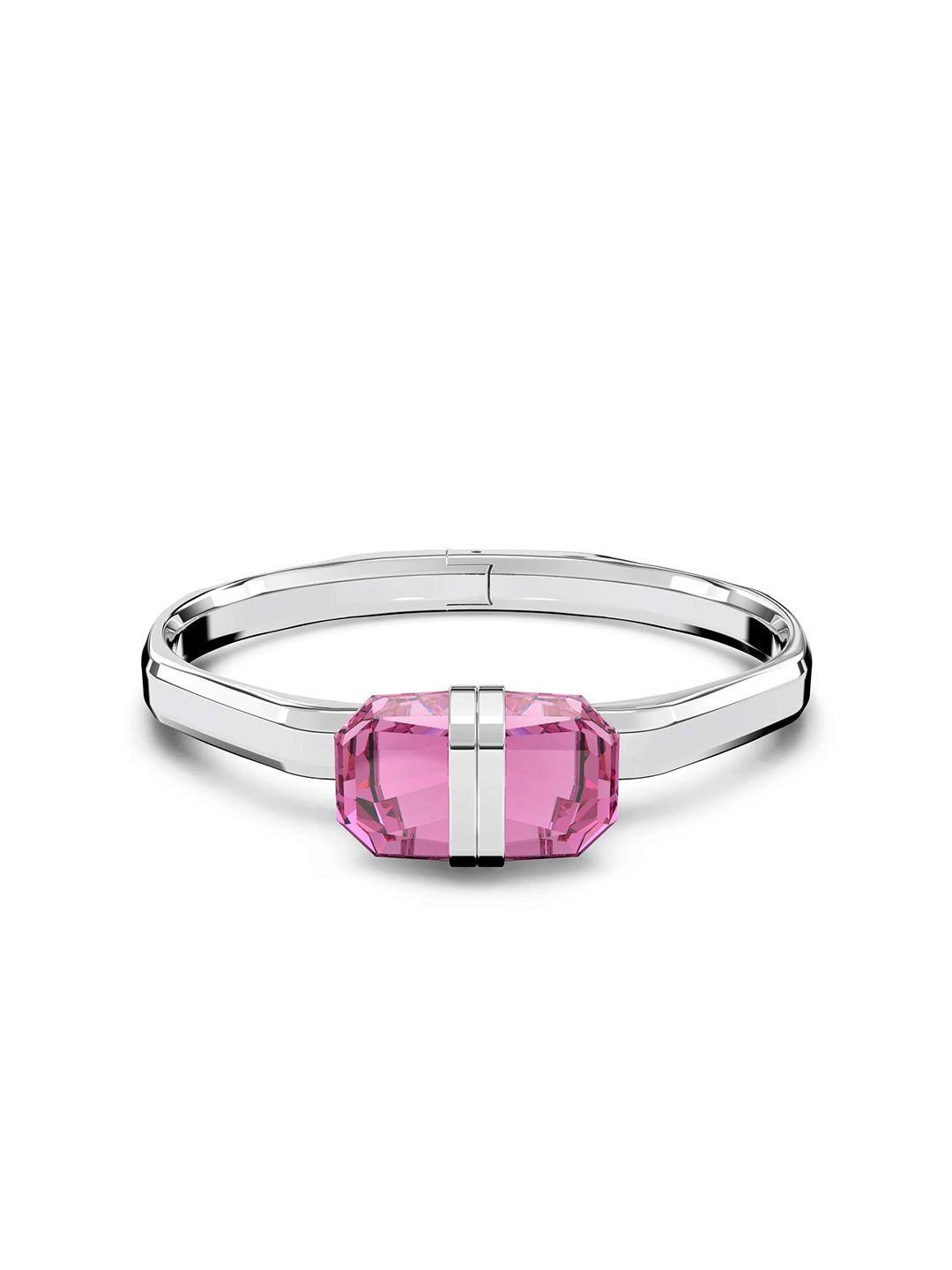 swarovski women pink & silver-toned crystals silver-plated bangle-style bracelet
