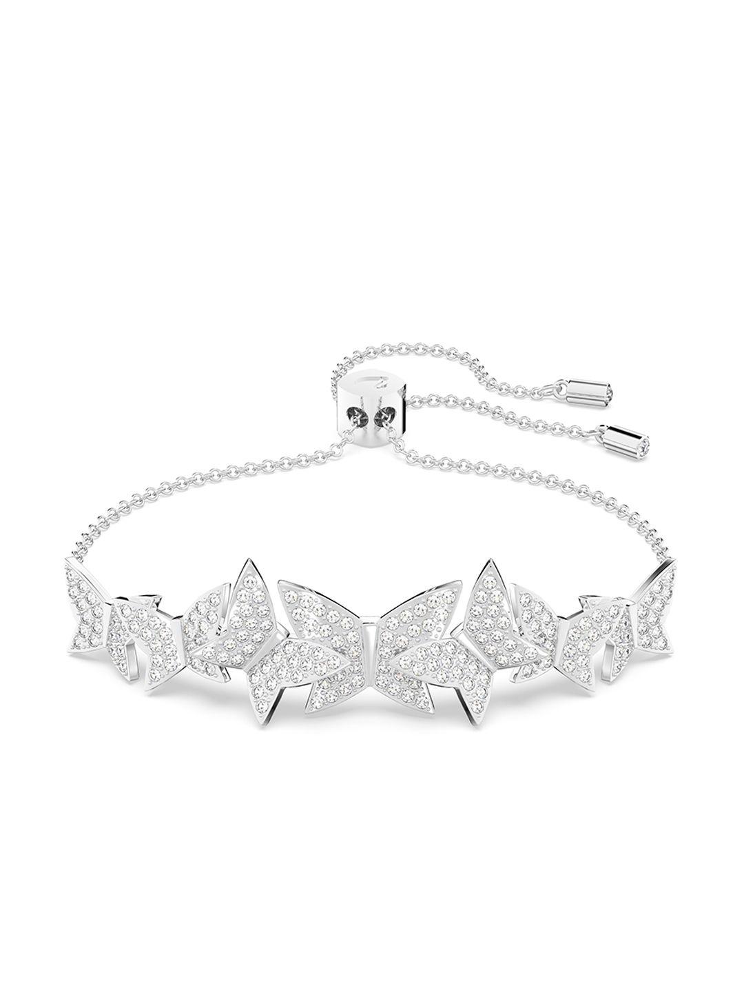 swarovski women silver-toned & white crystals rhodium-plated link bracelet