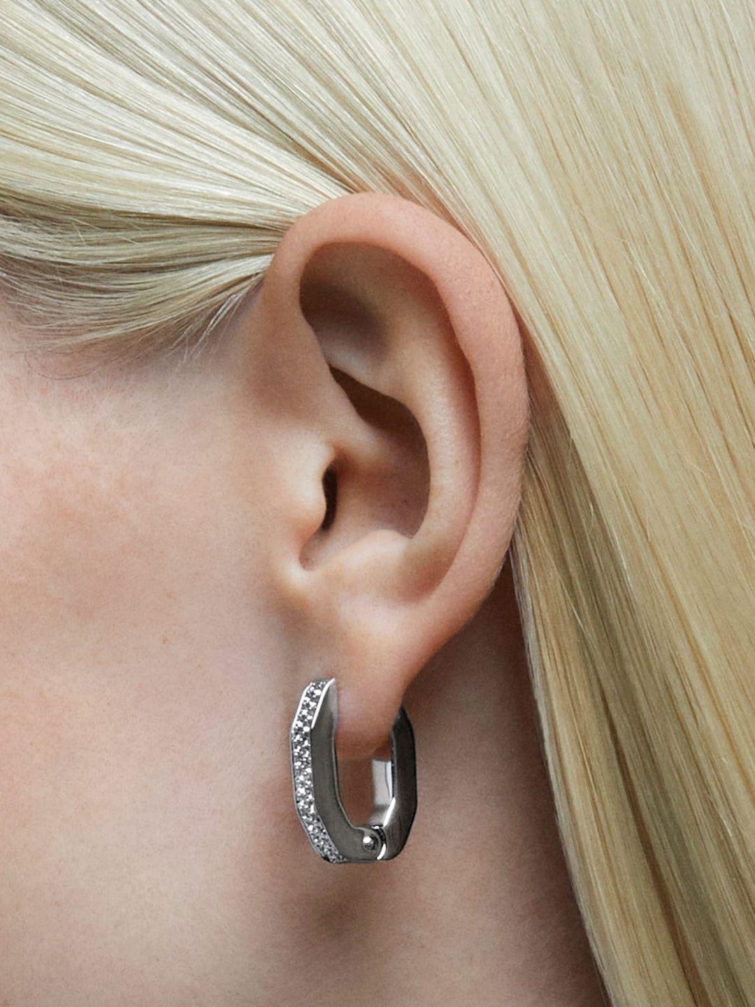 swarovski women silver-toned circular hoop earrings