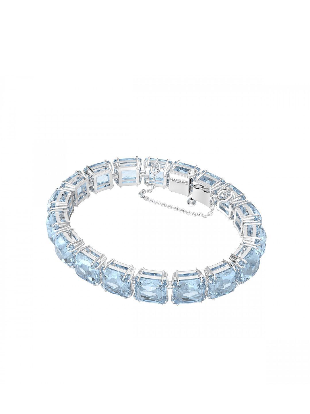 swarovski women turquoise blue & silver-toned crystals rhodium-plated cuff bracelet