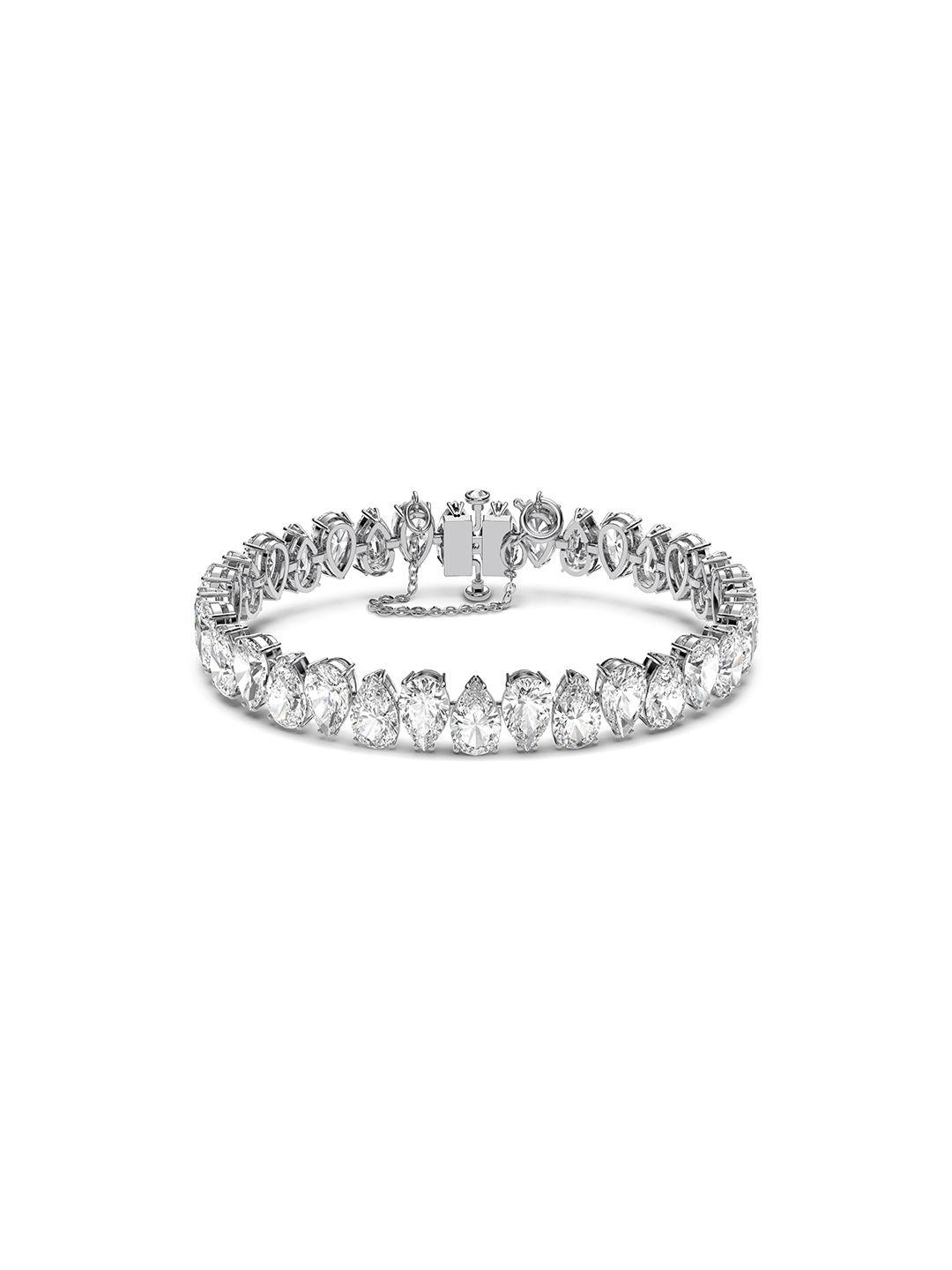 swarovski women white & silver-toned crystals rhodium-plated bangle-style bracelet