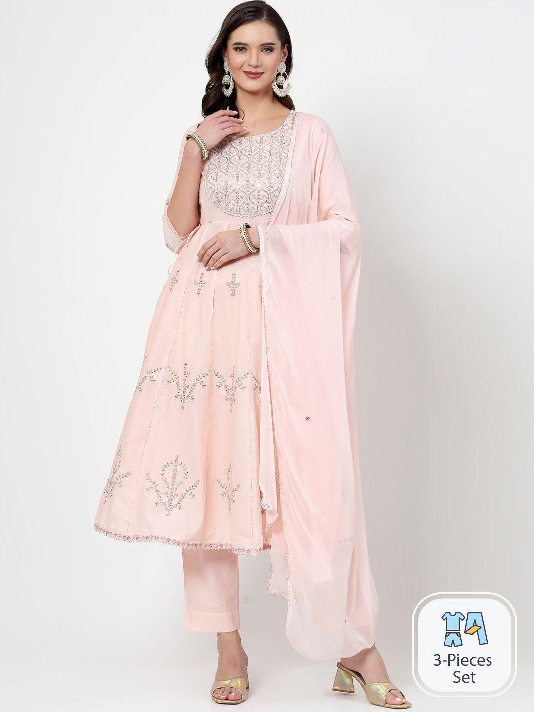 swas ethnic motifs embroidered panalled gotta patti kurta with trousers & with dupatta