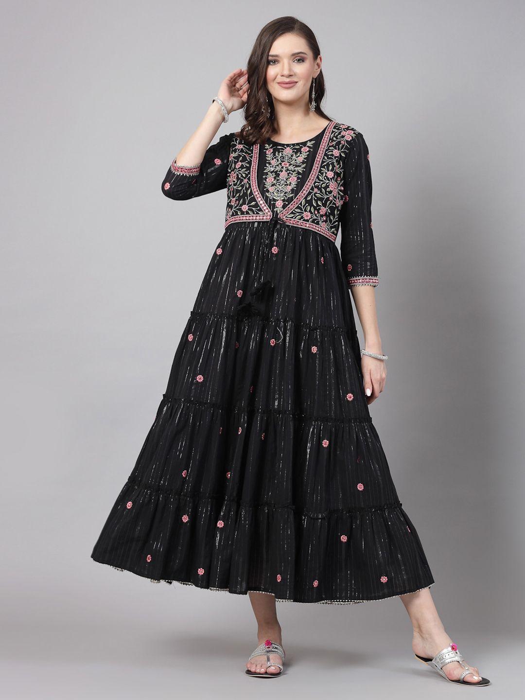 swas floral embroidered cotton maxi ethnic dresses