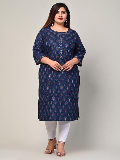 swasti blue cotton printed straight kurta