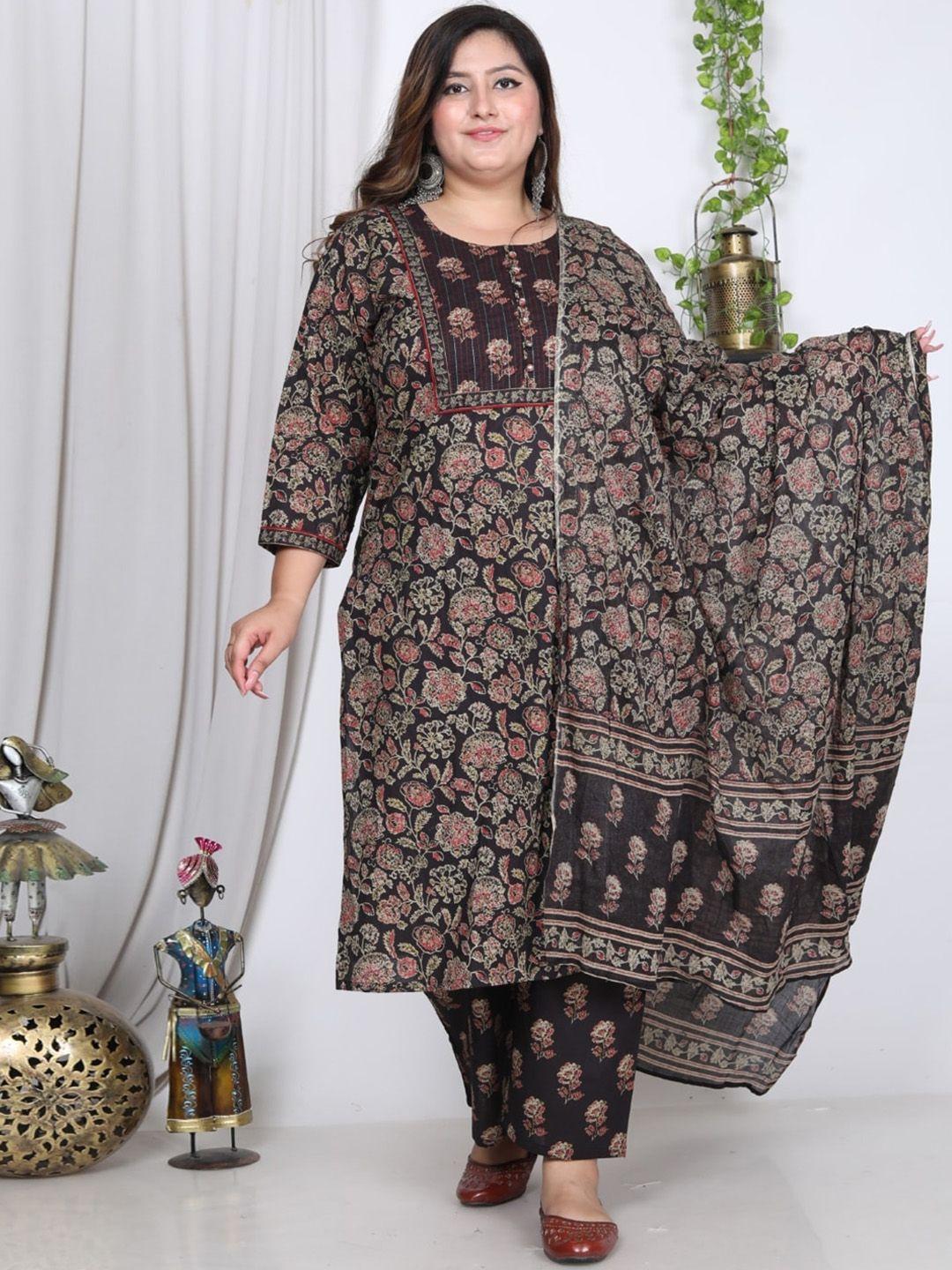 swasti floral printed regular pure cotton kurta with trousers & dupatta