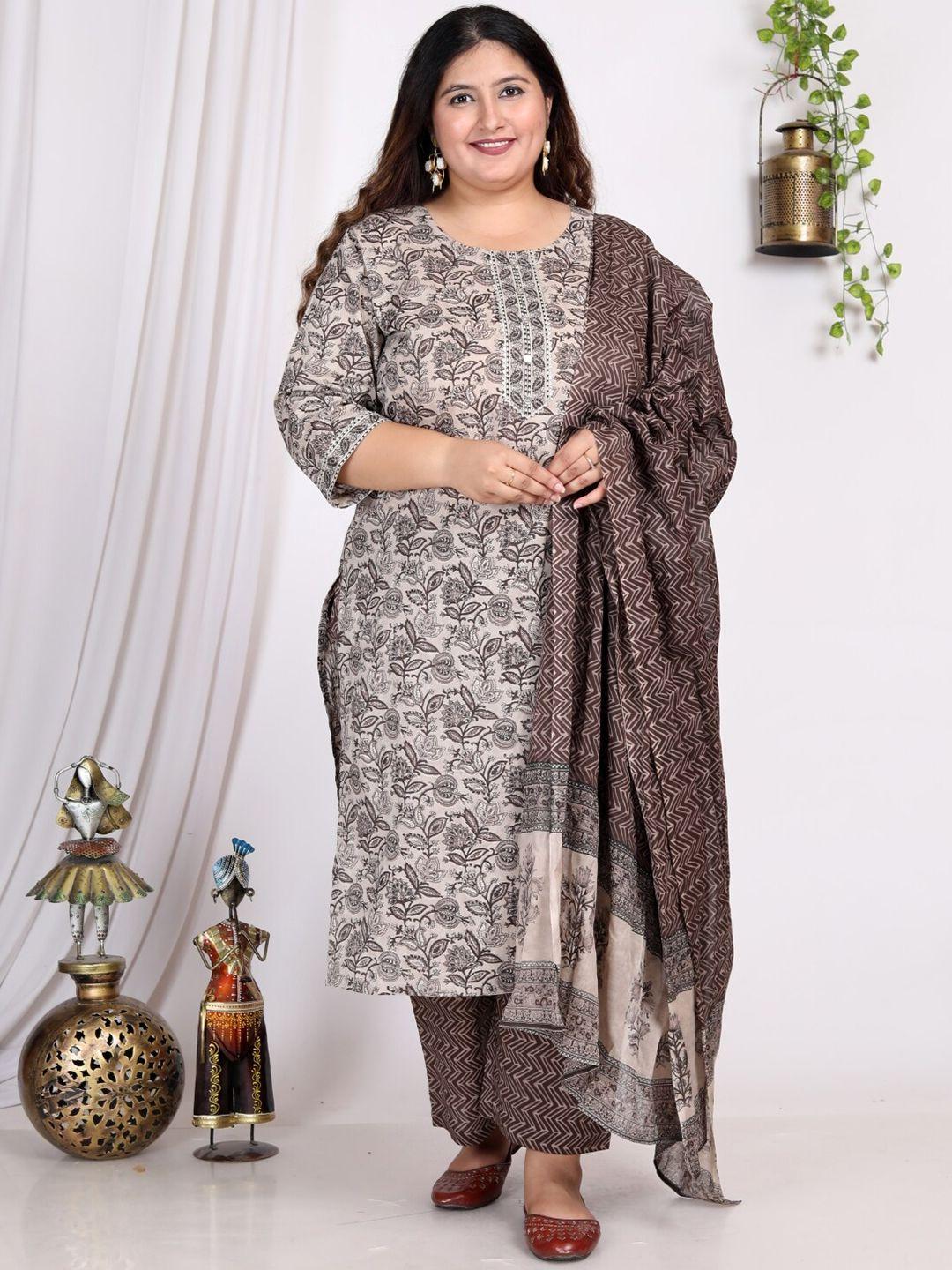 swasti floral printed regular sequinned pure cotton kurta with trousers & with dupatta