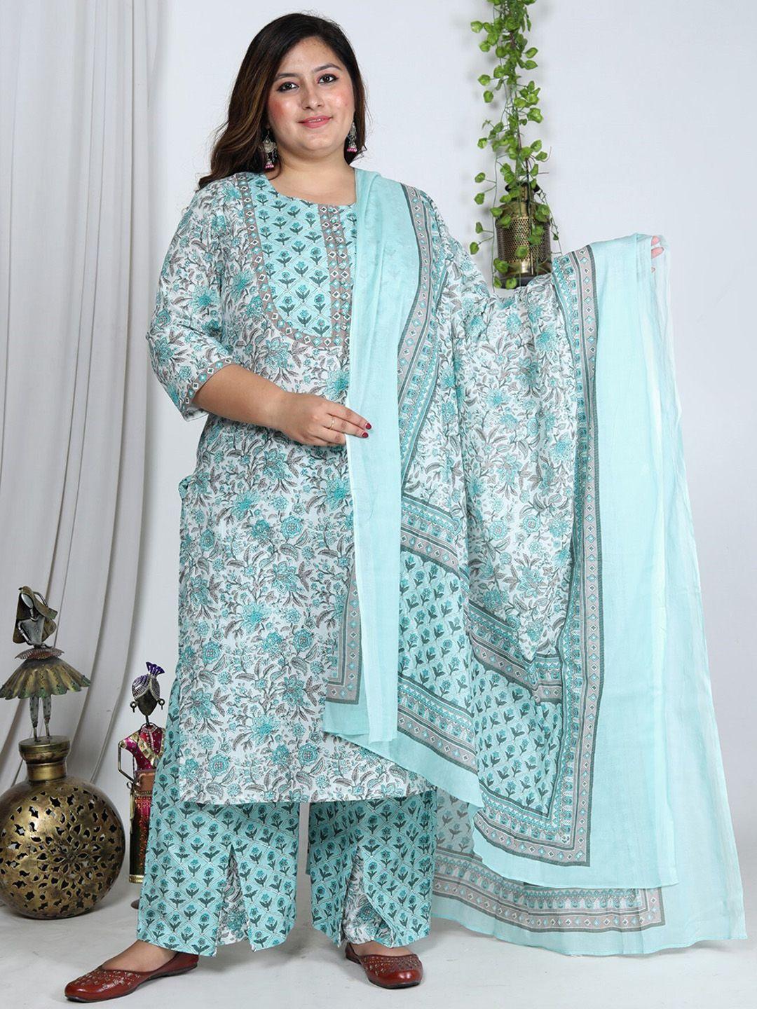 swasti floral printed sequinned pure cotton kurta with palazzos & dupatta