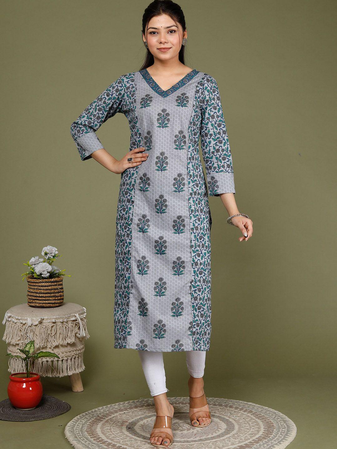 swasti floral printed v neck pure cotton kurta