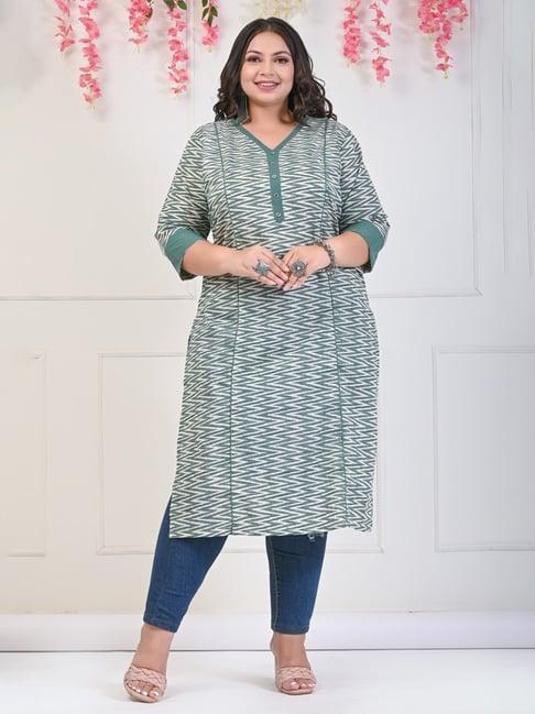 swasti green cotton printed straight plus size kurta