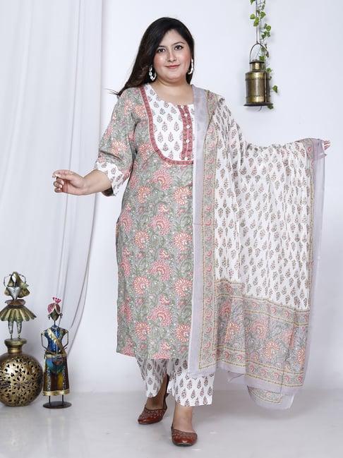 swasti grey printed kurta with pant & dupatta