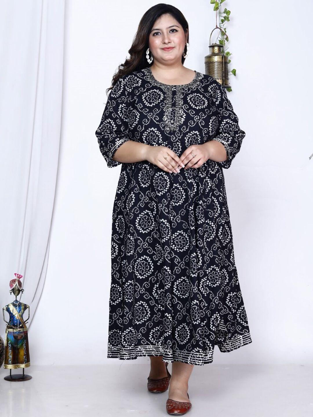 swasti plus size ethnic motifs printed embroidered maxi dress