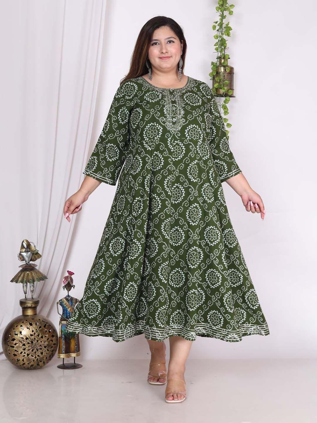 swasti plus size ethnic motifs printed fit and flare midi dress
