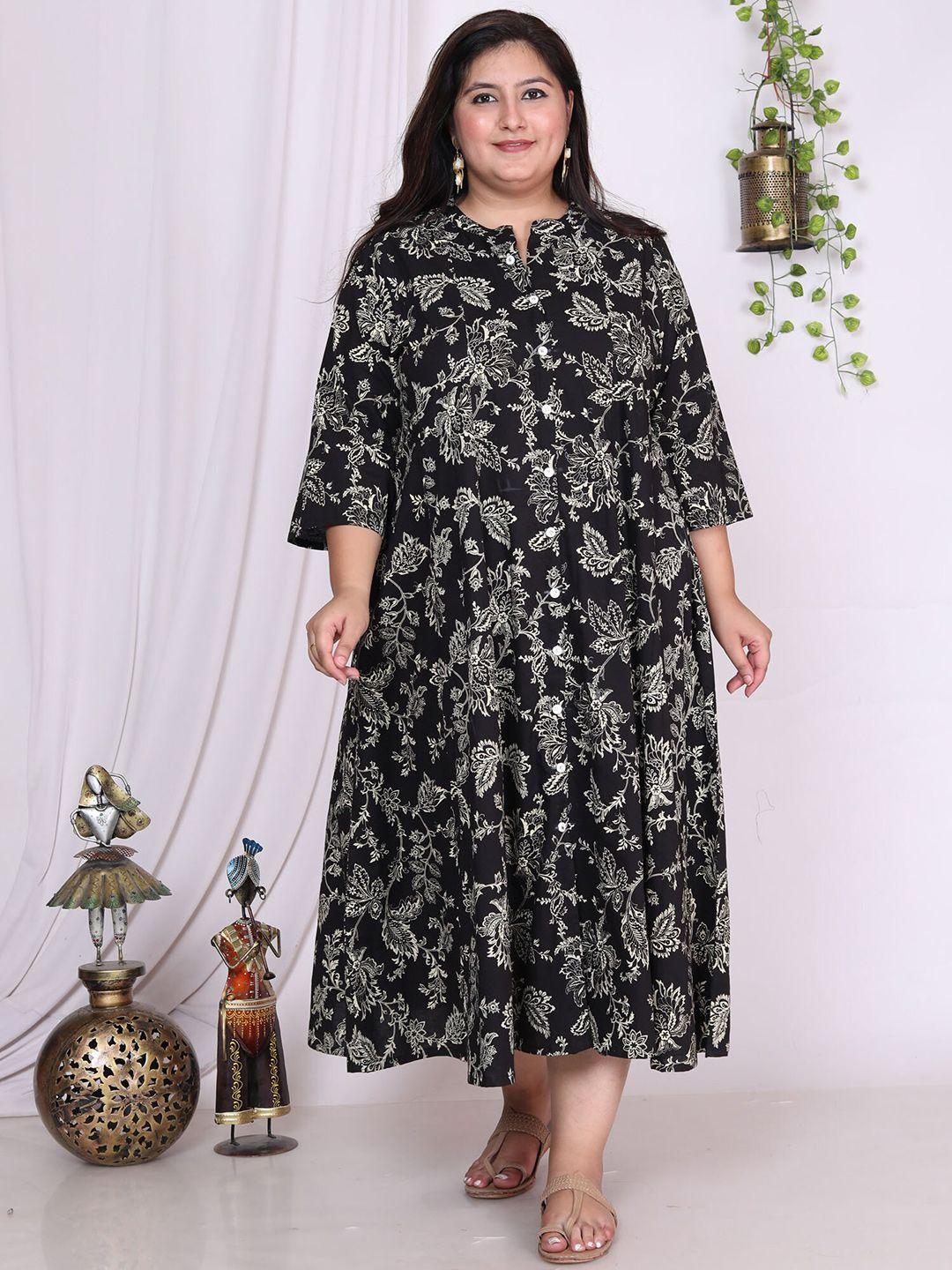 swasti plus size floral printed fit and flare midi dress