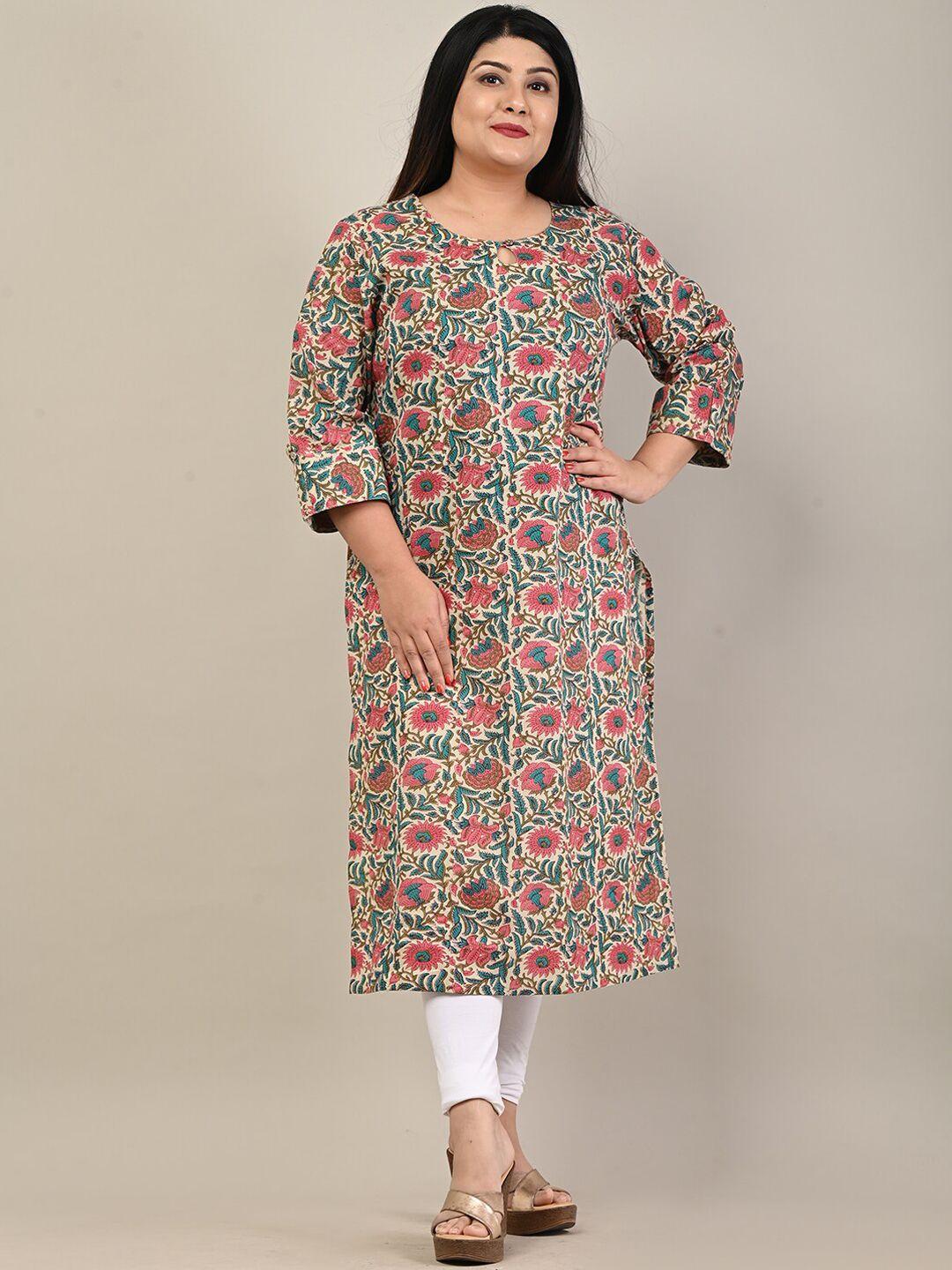 swasti plus size floral printed round neck straight kurta