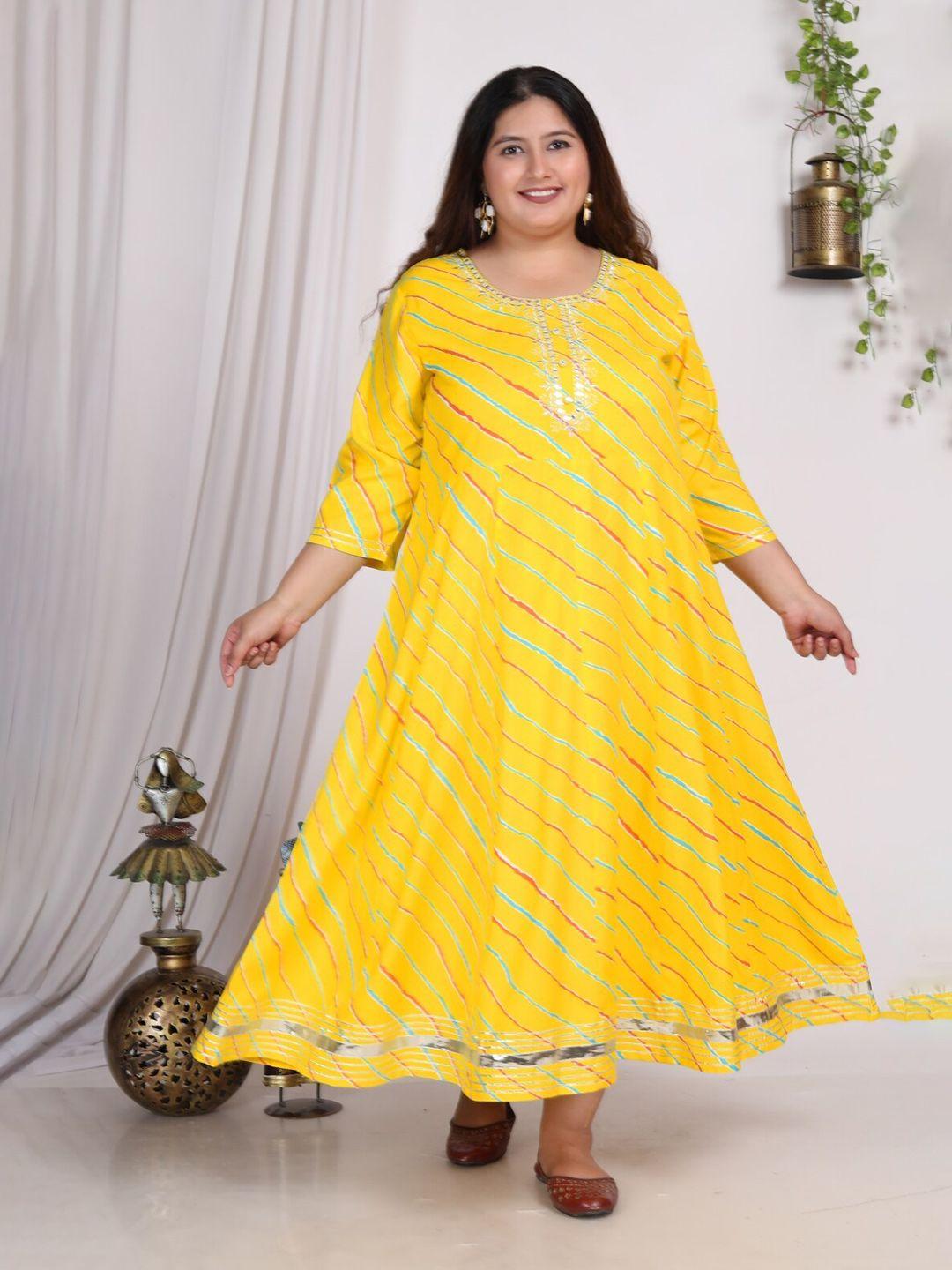 swasti plus size lehariya striped a-line maxi ethnic dress