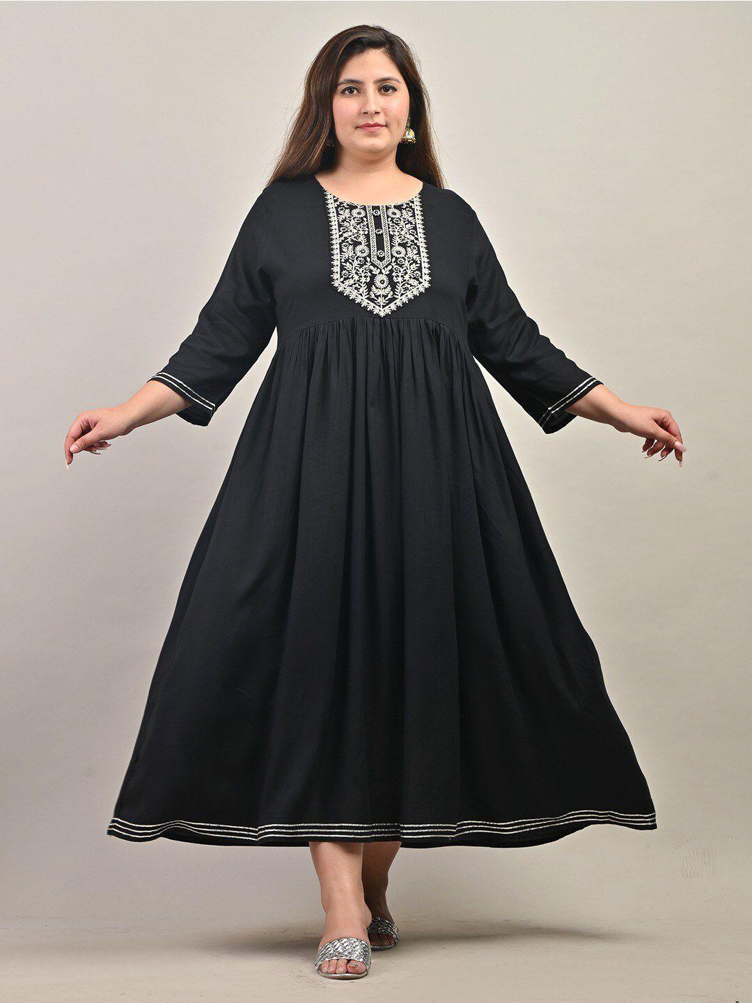 swasti plus size round neck gathered ethnic motifs embroidered gown ethnic dress