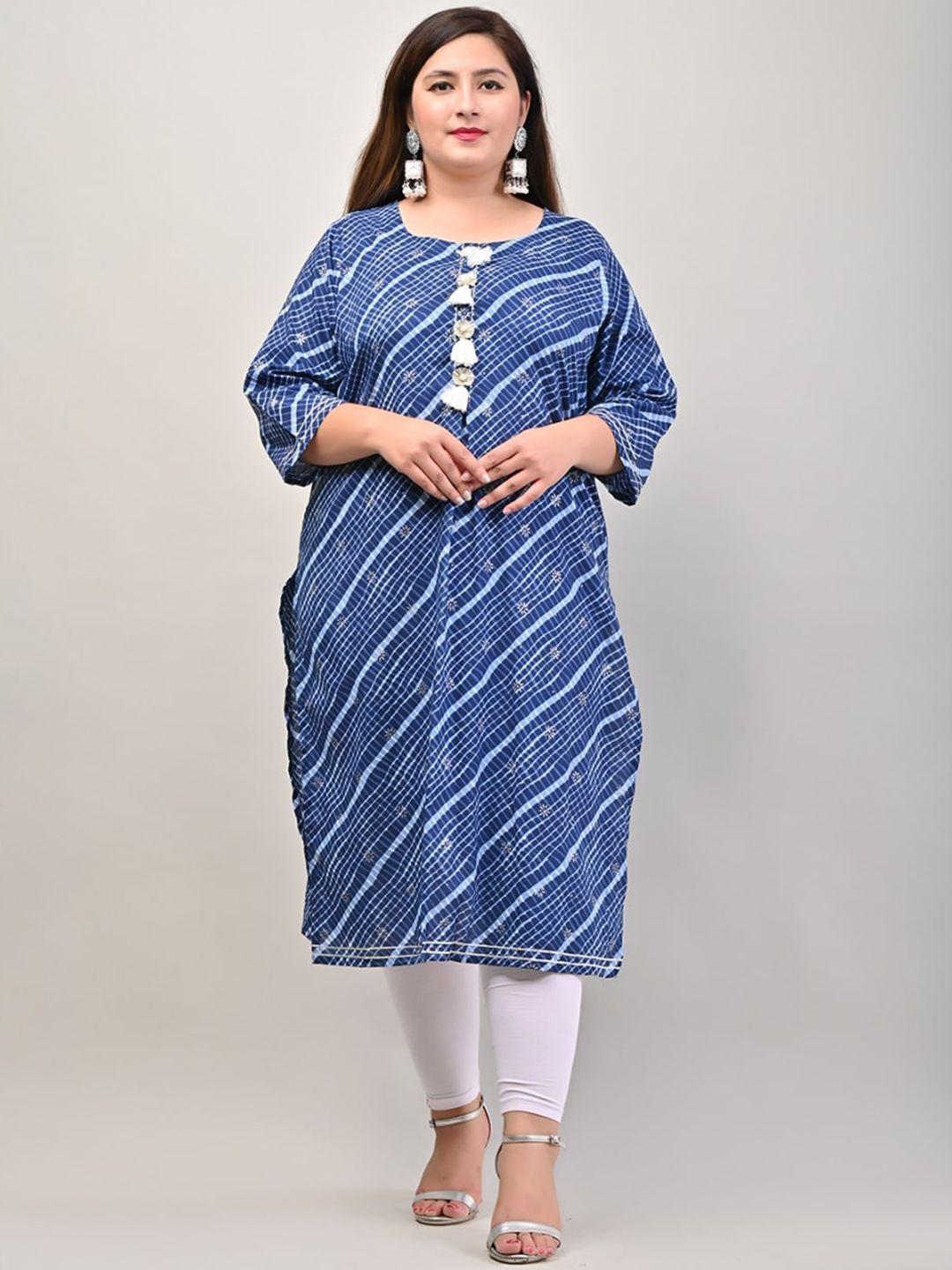 swasti plus size women blue leheriya printed floral kurta