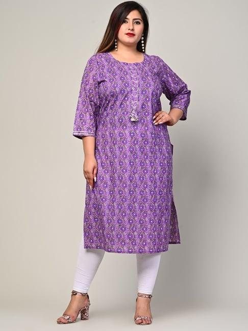 swasti purple cotton printed straight kurta