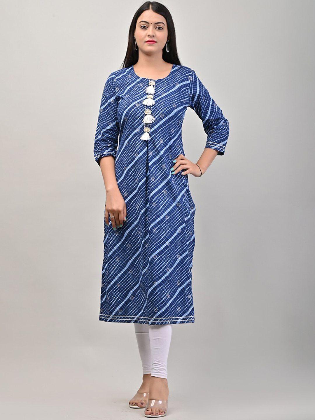 swasti women blue & white leheriya printed gotta patti cotton kurta